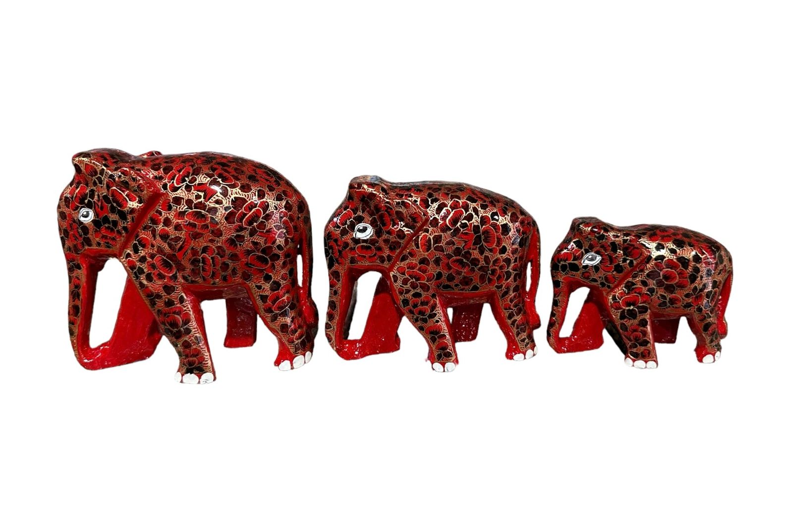 Set of 3 Handmade Elephant Family Set , Wooden Elephant set , hand painted paper mache sculpture from Kashmir